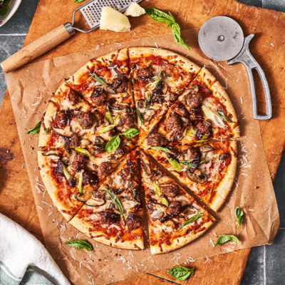 Meat and mushroom pizza